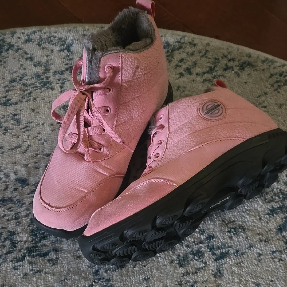Pink Winter Boots with Rugged Sole and Textured Finish